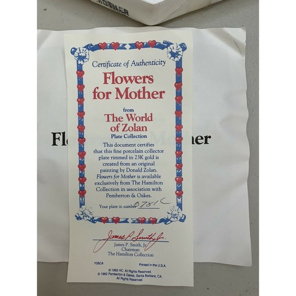 The World of Zolan 8" Plate Collection Flowers For Mother COA Hamilton Collectio - Picture 7 of 7